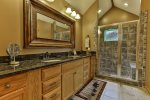 Beautiful master bathroom with a custom tile shower